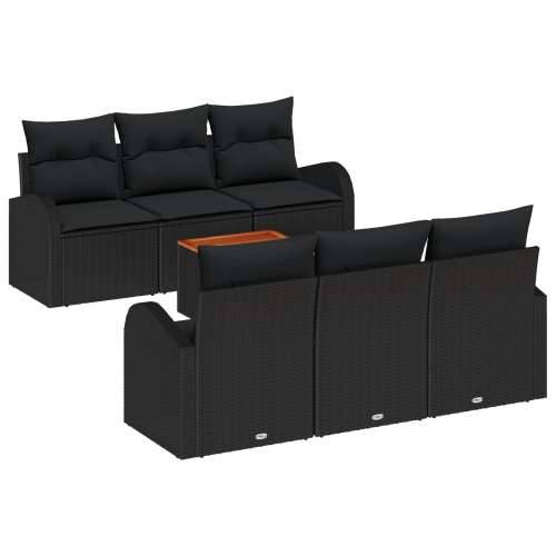 set ima 7 dijelova sofe za vrt s jastučićima crna poly rattan akacija, dvosedna sofa za vrt sa spremištem i jastučićima crna pol Cijena