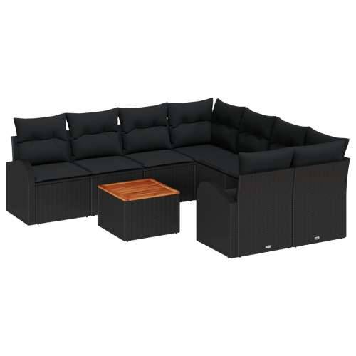 9-dijelni set vrtne sofe s jastucima Crni Poli ratan Akacija, 2-sjedalna vrtna sofa s prostorom za pohranu i jastucima Crni Poli Cijena