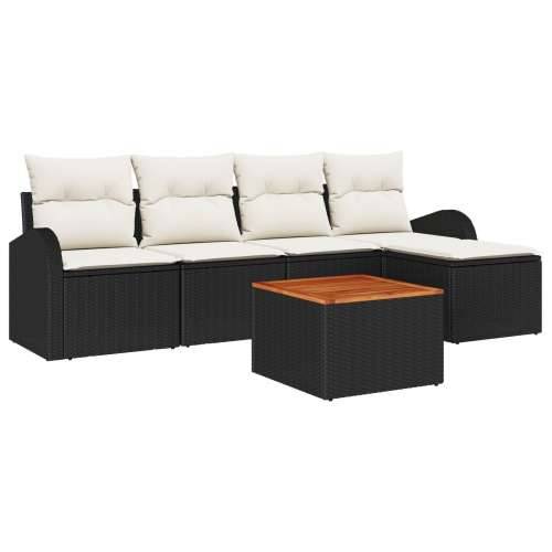 6 komadni vrtni sofa set s jastučićima crni poli rattan akacije, 2-sjedna vrtna sofa s spremnikom i jastučićima crni poli rattan Cijena