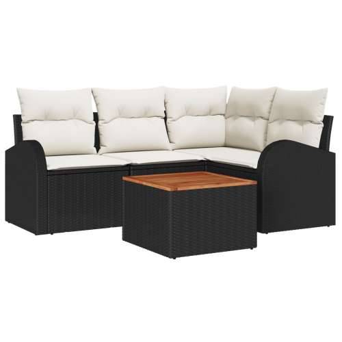 5-Dijelni Vrtna Sofa Set s Jastučićima Crni Poli Ratan Akacija Cijena