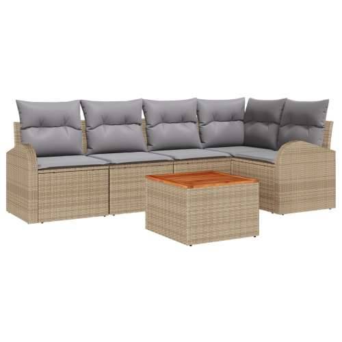 6 Dijelni Vrtni Sofa Set s Jastucima Bež Poli Ratan Akacija, 2-Sjedališni Vrtni Sofa s Skladištem & Jastucima Bež Poli Ratan Cijena
