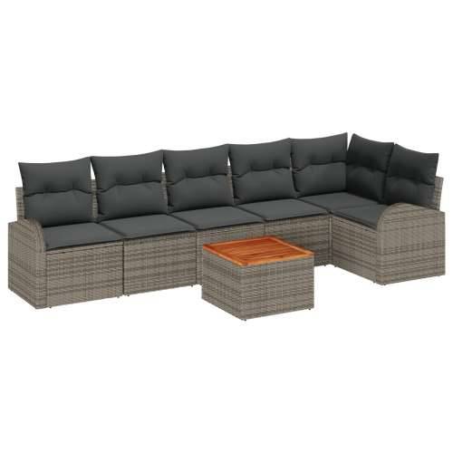 7-dijelni vrtni sofa set s jastučićima sivi poli ratan acacia, 2-sjedalo vrtni sofa s prostorom za pohranu i jastučićima sivi po Cijena