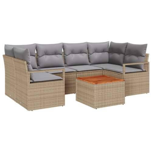 7 komada set vrtnih sofa s jastučićima Bež Poly Ratan Akacija, 2-sjedalna vrtna sofa s skladištem i jastučićima Bež Poly Ratan Cijena