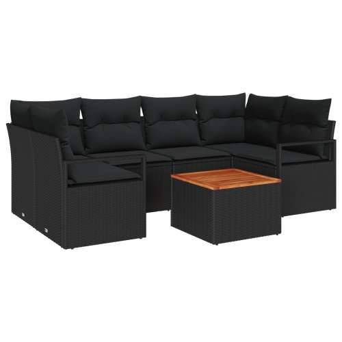 set vrtnih sofa od 7 dijelova s jastučićima crni poli ratan akacija, dvosed kauč za vrt s skladištem i jastučićima crni poli rat Cijena