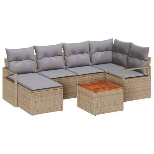 8 komada vrtni set sofa s jastučićima Bež Poli ratan akacija, 2-sjedna vrtna sofa sa spremnikom i jastučićima Bež Poli ratan Cijena