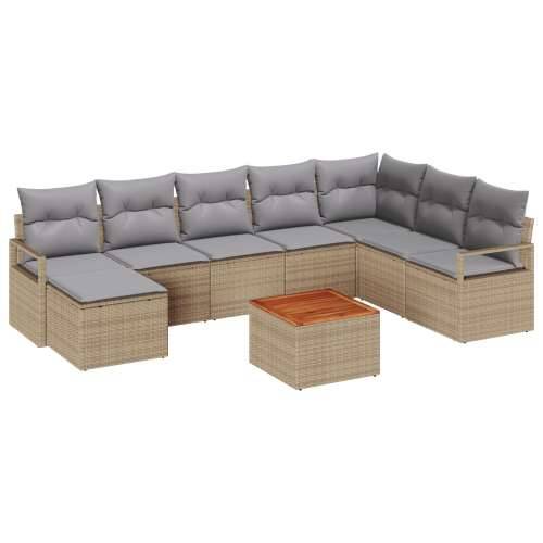 9 komadni vrtni sofa set s jastučićima Bež Poli ratan Acacia, 2-sjedalni vrtni sofa s pohranom i jastučićima Bež Poli ratan Cijena