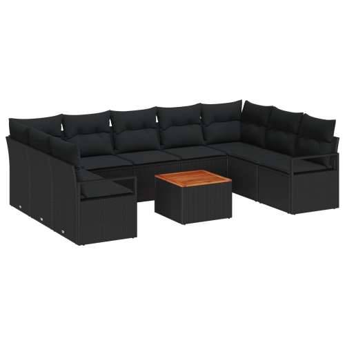 10-dijelni vrtni sofa set s jastučićima crni poli ratan akacija, sofa za vrt za dvoje s pohranom i jastučićima crna poli ratan Cijena