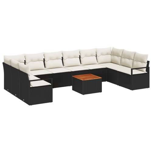 Set od 11 dijelova za vrt s jastučićima Crna Poly Rattan Acacia, Dvostruka sofa za vrt s pohranom i jastučićima Crna Poly Rattan Cijena