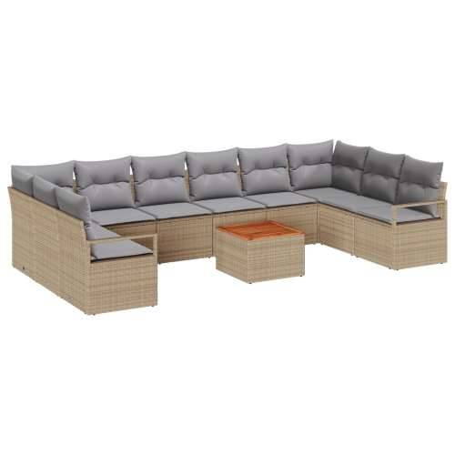 set od 11 komada vrtnih sofa s jastučićima bež poli ratan akacija, 2-sjedalna vrtna sofa s pohranom i jastučićima bež poli ratan Cijena