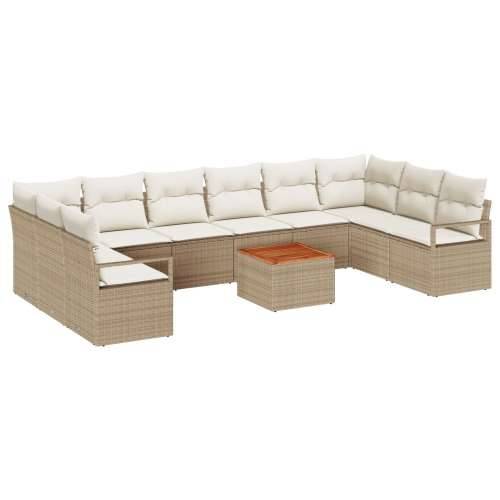 11 Dijelni Vrtni Sofa Set s Jastučićima Bež Poli Ratan Akacija Cijena