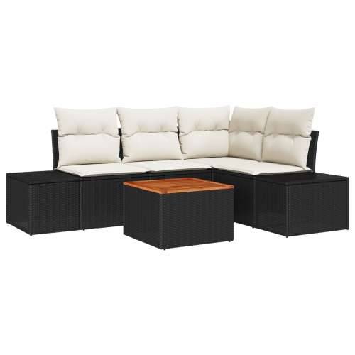 5 Dijelni Vrtni Sofa Set s Jastučićima Crna Poli Ratan Akacija Cijena