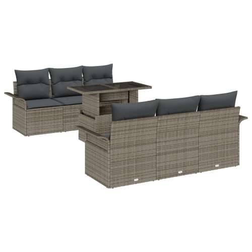 7-komadni vrtni sofa set s jastučićima Siva Poli Ratan, 2-sjedalna vrtna sofa s pohranom i jastučićima Siva Poli Ratan Cijena