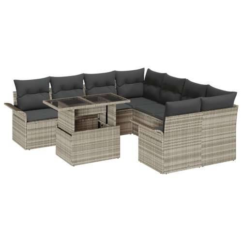 Vrtna garnitura - 9-dijelni set vrtnih sofa s jastučićima svjetlosiva poli ratan, 2-osobna vrtna sofa s pohranom i jastučićima s Cijena