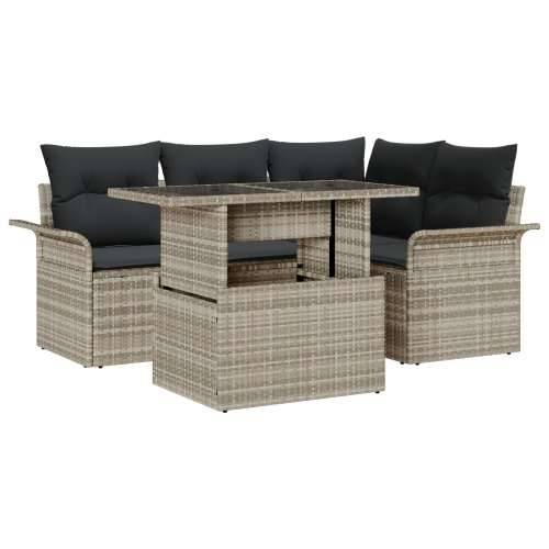 Vrtna garnitura - 5-dijelni set vrtnih sofa s jastuсima svjetlosivi poli ratan, 2-sjedala vrtna sofa s pohranom i jastuком svjet Cijena