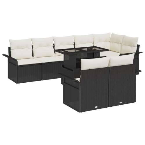 9-dijelni vrtni set sofe s jastucima crni poli ratan, 2-sjedalna vrtna sofa s spremnikom i jastucima crni poli ratan Cijena