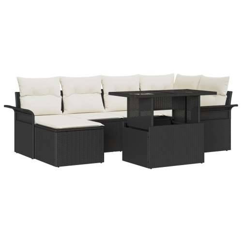 Set vrtnog namještaja od 7 dijelova s jastučićima u crnom poli ratan, 2-Seater Vrtna Sofa sa spremištem i jastučićima u crnom po Cijena