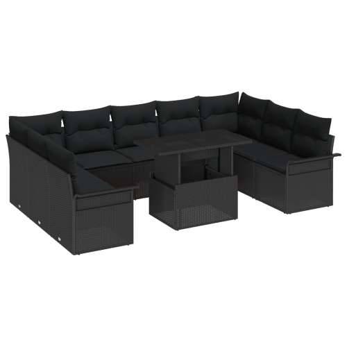 10-dijelni Vrtni Kauč Set s Jastučićima Crni Poly Rattan Cijena