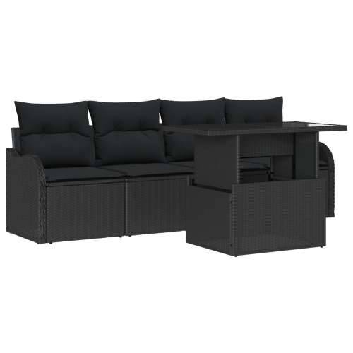 set od 5 komada vrtnih sofa s jastučićima Crni poli ratan, dvosed vrtna sofra s pohranom i jastučićima Crni poli ratan Cijena