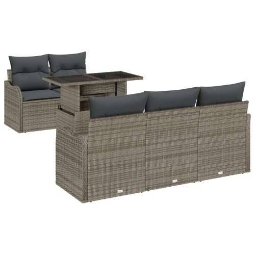6 komada vrtni sofa set s jastučićima siva poli ratan, 2-sjedna vrtna sofa s pohranom i jastučićima siva poli ratan Cijena