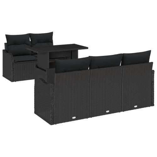 set vrtnih sofa od 6 komada s jastučićima crna poli ratan, 2-sjedna vrtna sofa s pohranom i jastučićima crna poli ratan Cijena