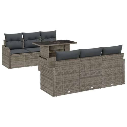 Set vrtnih sofa od 7 delova s jastučićima siva poli ratan, Dvosjed vrtna sofa s skladištem i jastučićima siva poli ratan Cijena
