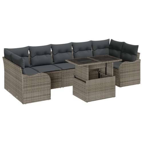 Vrtna garnitura - 8-dijelni set vrtnih sofa s jastučićima Siva Poli Ratan, 2-sjedalna vrtna sofa sa skladištem & jastučićima Siv Cijena