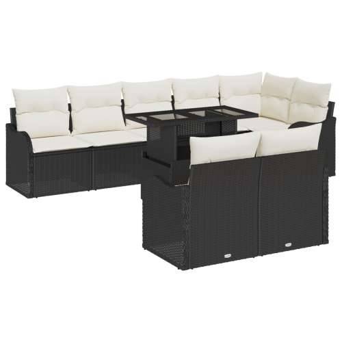 Vrtna garnitura - 9-dijelni set vrtnih sofa s Jastucima Crni Polirani Ratan, 2-sjedalna Vrtna Sofa s Odlaganjem i Jastucima Crni Cijena