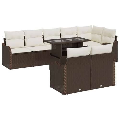 9-dijelni vrtni sofa set s jastučićima smeđa poli ratan, 2-sjedalna vrtna sofa s odlaganjem i jastučićima smeđa poli ratan Cijena