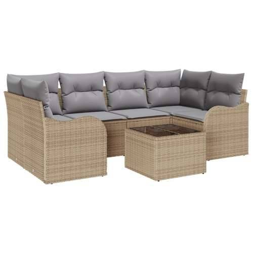 set vrtne sofe od 7 delova s jastučićima - Bež poly ratan, dvosjedna vrtna sofa s jastučićima - Bež poly ratan Cijena