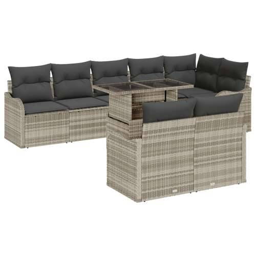 Vrtna garnitura - 9-dijelni set vrtnih sofa s jastučićima svjetlosiva poli ratan, 2-sjedna vrtna sofa s pohranom i jastučićima s Cijena