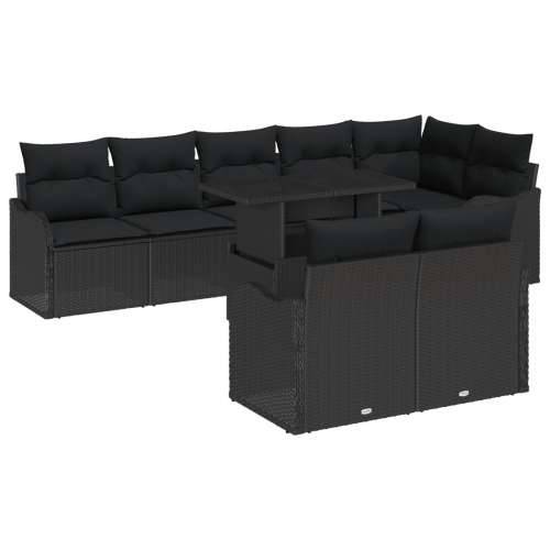 Vrtna garnitura - 9-dijelni set vrtnih sofa s jastucima crni poli ratan, 2-sjedalna vrtna sofa sa skladištem i jastucima crni po Cijena