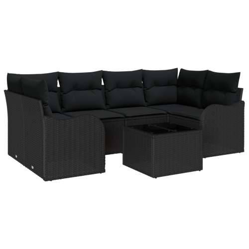 Set od 7 Delova Vrtne Sofe s Jastučićima Crni Poli Ratan, 2-sjedalna Vrtna Sofa s Jastučićima Crni Poli Ratan Cijena