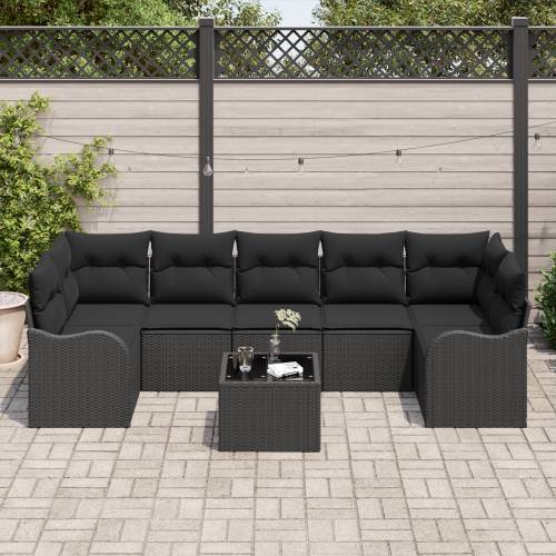 set od 8 komada vrtnog sofas s jastučićima crni poli ratan Cijena
