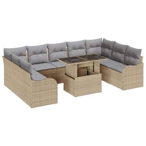 10-dijelni vrtni sofa set s jastučićima bež poli ratan, 2-sjedna vrtna sofa s pohranom i jastučićima bež poli ratan Cijena