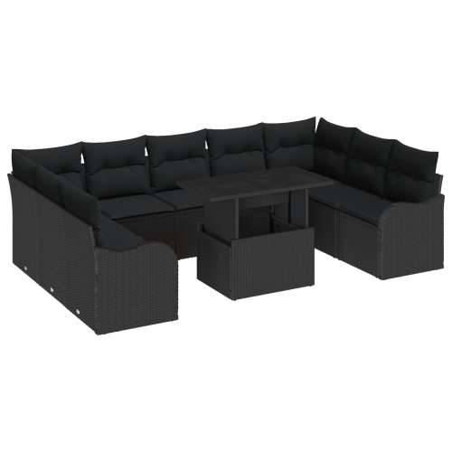 set od 10 komada vrtnih sofa s jastučićima crni poli ratan, dvosedna vrtna sofa s pohranom i jastučićima crni poli ratan Cijena