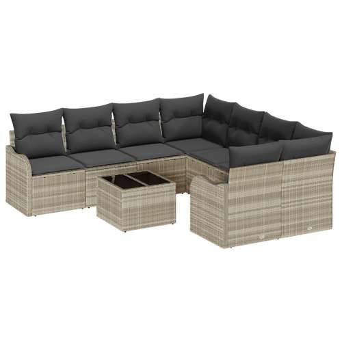 9-dijelni vrtni sofa set s jastučićima svjetlosivi poli ratan, 2-sjedalna vrtna sofa s jastučićima svjetlosiva poli ratan Cijena