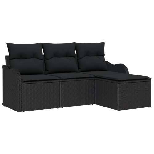 4 Dijelni Vrtni Kauč Set s Jastucima Crni Poli Rattan, 2-sjedni Vrtni Kauč s Jastucima Crni Poli Rattan Cijena