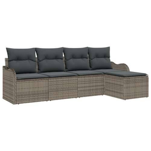 set od 5 dijelova vrtnih sofa s jastučićima siva poli ratan, dvosed vrtna sofa s jastučićima siva poli ratan Cijena