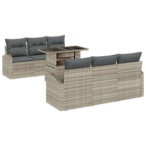 7 komadni vrtni sofa set s jastučićima svjetlosivi poli ratan, 2-sjedna vrtna sofa sa skladištem i jastučićima svjetlosivi poli  Cijena