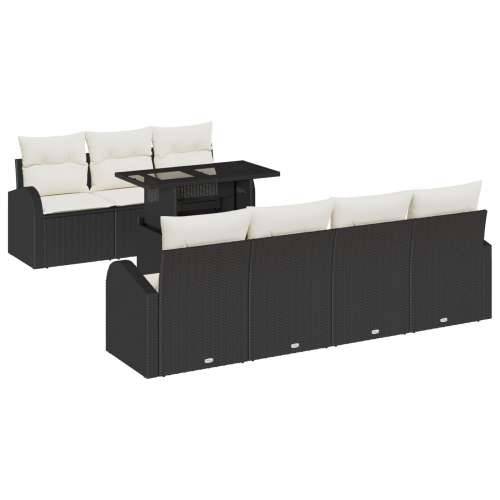 Set od 8 dijelova Vrtni Sofa s Jastučićima Crni Poly Ratan, Dvosedni Vrtni Sofa sa Skladištem i Jastučićima Crni Poly Ratan Cijena