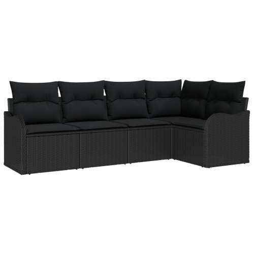 Set od 5 Vrtnih Sofi s Jastucima Crni Poli Ratan, 2-Sjedalna Vrtna Sofa s Jastucima Crni Poli Ratan Cijena