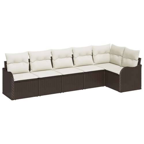 Set 6 komada vrtne sofe s jastučićima smeđi poli ratan, 2-sjedalna vrtna sofa s jastučićima smeđi poli ratan Cijena