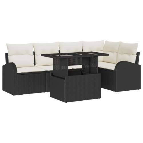 set vrtnih sofa od 6 dijelova s jastučićima crni poli ratan, 2-sjedalna vrtna sofa s pohranom i jastučićima crni poli ratan Cijena