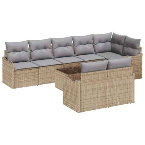 9-dijelni vrtni set sofa s jastučićima crni poli ratan, 2-sjedalna vrtna sofa s jastučićima bež poli ratan Cijena