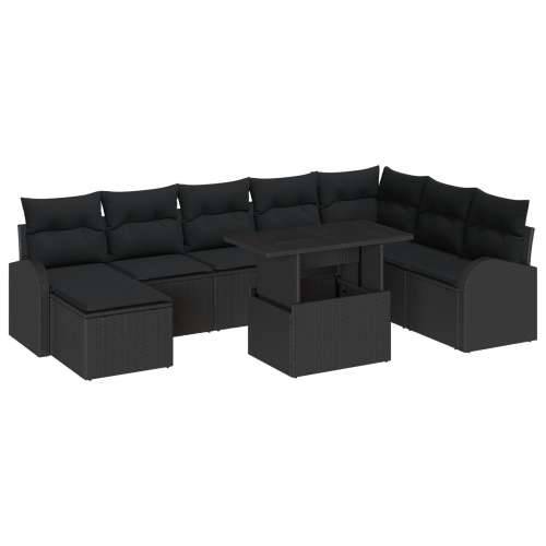Set Od 9 Dijelova Vrtni Sofa Sa Jastučićima Crni Poli Ratan, 2-Sjedalni Vrtni Sofa S Pohranjivanjem&I Jastučićima Crni Poli Rata Cijena