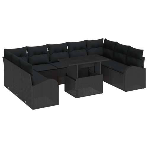 set vrtnih sofa s jastučićima, crni poli ratan, dvosed vrtna sofa s pohranom i jastučićima, crni poli ratan Cijena