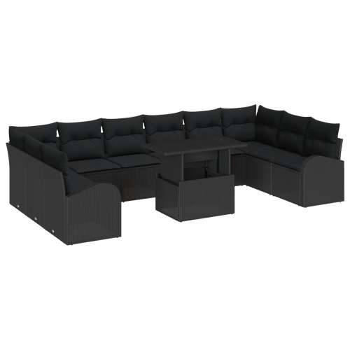 11-dijelni set vrtne sofe s jastučićima crni poli ratan, 2-sjedna vrtna sofa s pohranom i jastučićima crni poli ratan Cijena