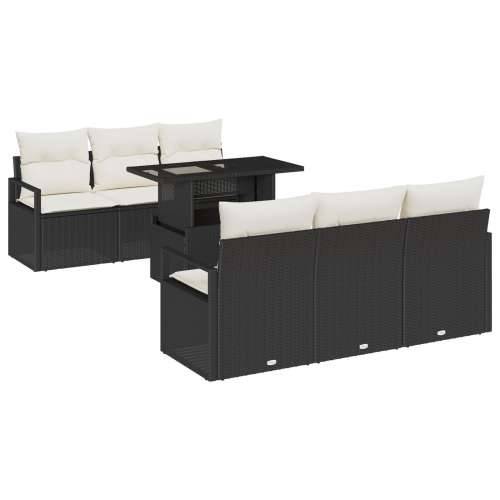 set od 7 dijelova vrtnih sofa s jastucima crni poli ratan, dvosed vrtna sofa s prostorom za odlaganje i jastucima crni poli rata Cijena