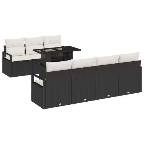 set vrtnih sofa od 8 dijelova s jastučićima Crni poli ratan, 2-sjedna vrtna sofa s ormarom i jastučićima Crni poli ratan Cijena