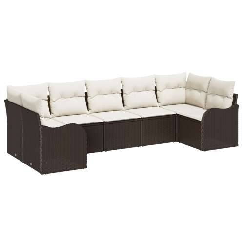 7-dijelni set sofa za vrt s jastučićima Smeđi poli ratan, 2-sjedalo vrtni kauč s jastučićima Smeđi poli ratan Cijena